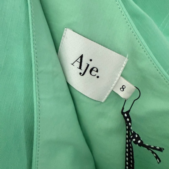 Aje Women's Green Linen Flutter Sleeve One-Shoulder Bonjour Dress Size 8AU , 4US - Picture 3 of 6